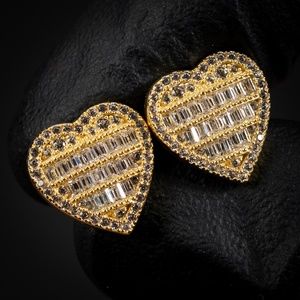 Pretty Heart 14K Yellow Gold Sterling Silver Cute Womens Baguette Stud Earrings